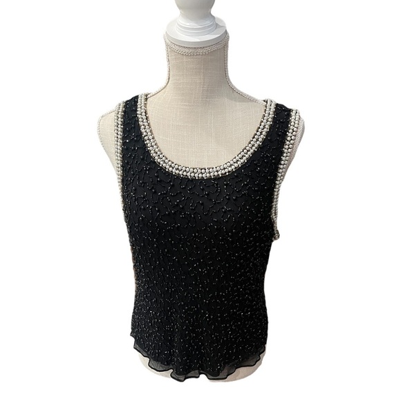 Draper’s & Damon’s Petites Black Sequins Faux Beaded Pearl Set Cardigan w/Top - Picture 3 of 16